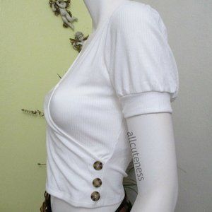 White Puff Sleeve Top Size Large